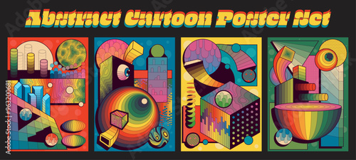 Abstract Cartoon Poster Set, Vector Templates for Bright and Fun Posters. Abstract Geometric Shapes, Gradients and Colorful Backgrounds