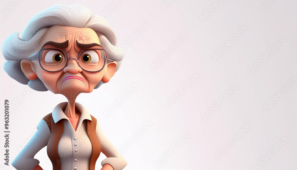 3d angry cartoon granny yelling, illustration isolated on white background