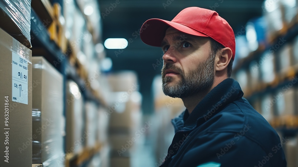 Warehouseman checking delivery stock in warehouse on computer pc Warehouse manager using warehouse management software app : Generative AI Warehouseman checking delivery stock in warehouse on computer pc Warehouse manager using warehouse management software app : Generative AI