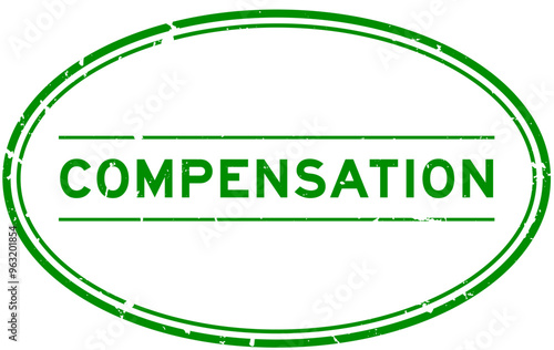 Grunge green compensation word oval rubber stamp in white background
