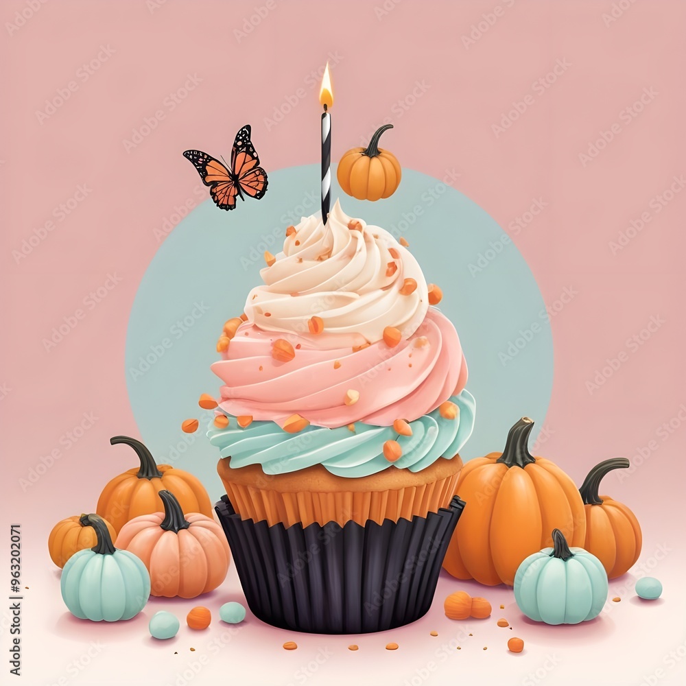 Obraz na plátně abstract pastel digital illustration of cupcake with pumpkins, pastel color, for