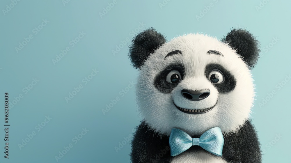 A cartoon panda with a blue bow tie smiles at the viewer. A cartoon panda with a blue bow tie smiles at the viewer.