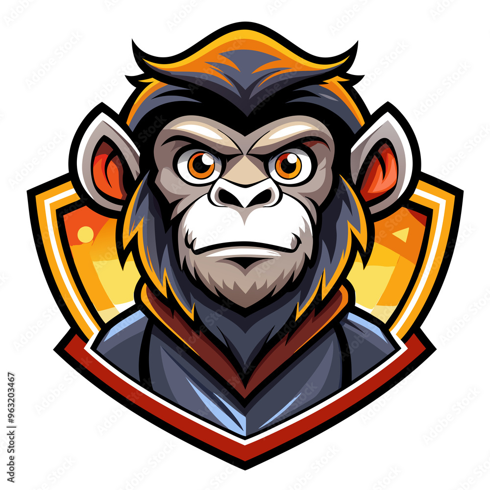 Fototapeta premium A Cartoon Monkey With Orange Eyes in a Shield Logo