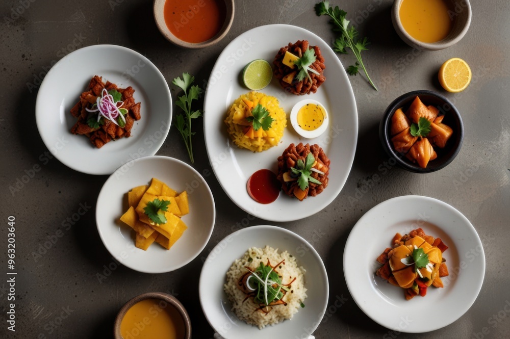 Peruvian Cuisine on White Plates Traditional Dishes Ai Generated Peruvian Cuisine on White Plates Traditional Dishes Ai Generated