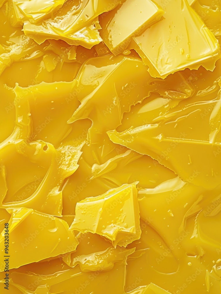 The image is a close up of a yellow substance that appears to be melted or broken into pieces. The texture of the substance is rough and uneven, with some pieces appearing to be jagged or jagged The image is a close up of a yellow substance that appears to be melted or broken into pieces. The texture of the substance is rough and uneven, with some pieces appearing to be jagged or jagged