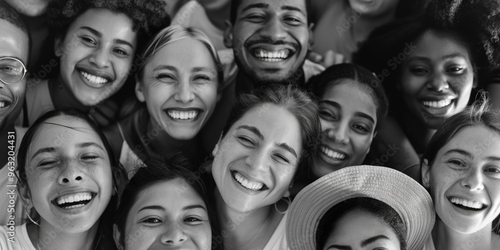 A group of smiling people are posing for a photo. Scene is happy and joyful A group of smiling people are posing for a photo. Scene is happy and joyful