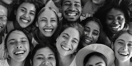 A group of smiling people are posing for a photo. Scene is happy and joyful