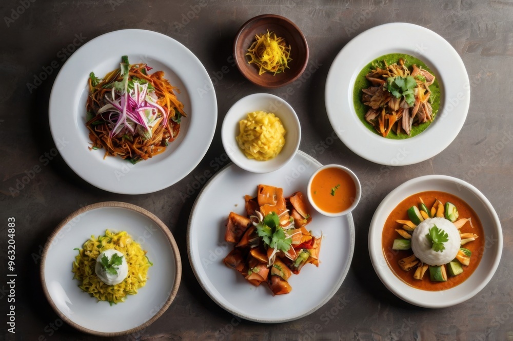 Peruvian Cuisine on White Plates Traditional Dishes Ai Generated Peruvian Cuisine on White Plates Traditional Dishes Ai Generated