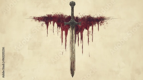 Biblical Illustration: The Lord’s Sword of Vengeance Poised Over Edom, Dripping with Blood, Ready to Strike Down the Wicked photo