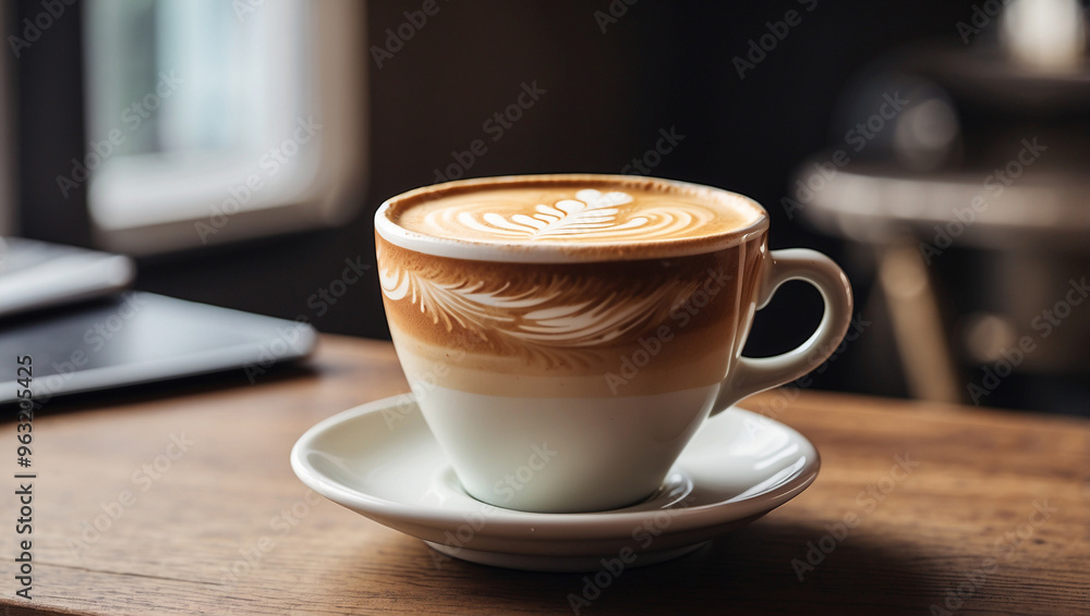 Close-up of a Latte Art in a Coffee Cup on a Wooden Table Close-up of a Latte Art in a Coffee Cup on a Wooden Table