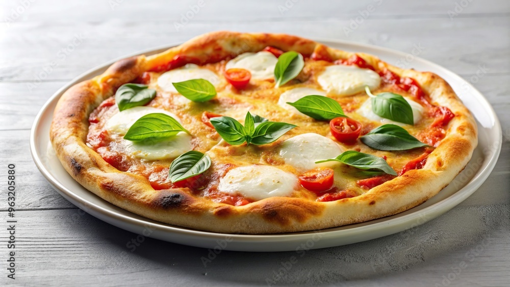 Freshly baked pizza with melted mozzarella on a plain white plate, pizza, delicious, appetizing, lunch, homemade, mouthwatering, cuisine, oven-baked, aromatic, fast food, dinner Freshly baked pizza with melted mozzarella on a plain white plate, pizza, delicious, appetizing, lunch, homemade, mouthwatering, cuisine, oven-baked, aromatic, fast food, dinner