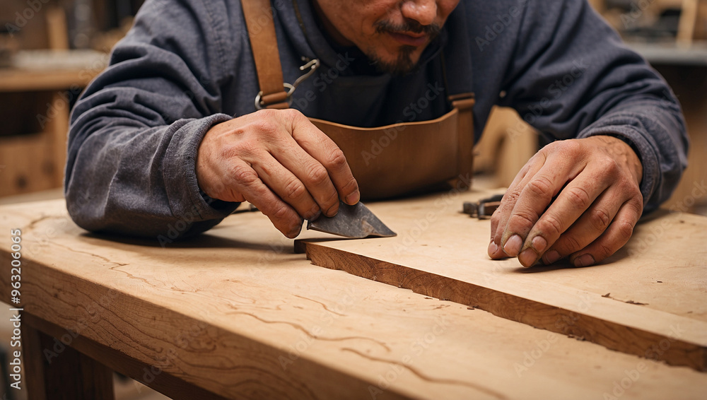 Close-up of a Skilled Artisan Crafting a Piece of Wood Close-up of a Skilled Artisan Crafting a Piece of Wood
