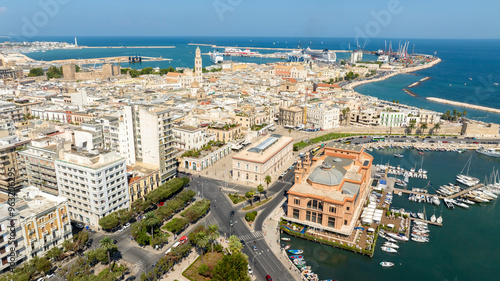 Aerial view of the historic center and the waterfront of Bari, Puglia, Italy. In the historic center, called Old Bari, there are Basilica of Saint Sabinus, Ferrarese square and a Norman-Swabian castle photo