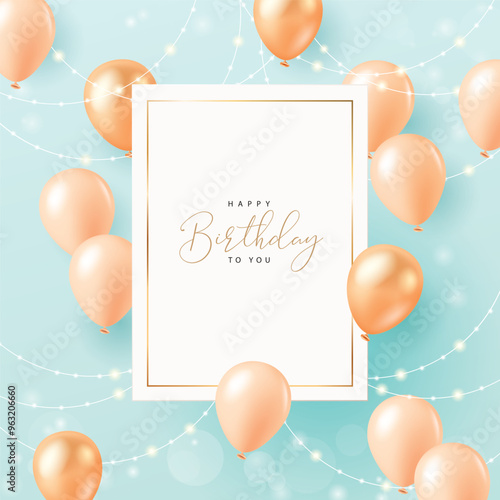 Birthday poster with balloons on pastel green background. Vector illustration for poster, flyer, banner, greeting card and advertisement.