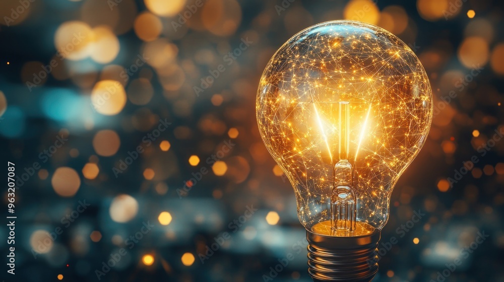 Illuminated Idea: A glowing light bulb with a network of connected dots inside, representing innovation and connection. Illuminated Idea: A glowing light bulb with a network of connected dots inside, representing innovation and connection.