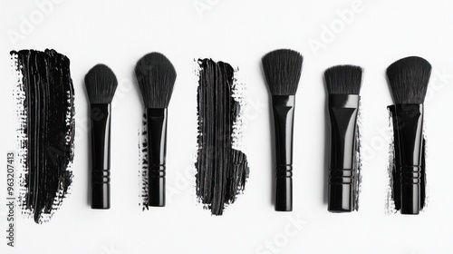 Black Makeup Brushes on White Background