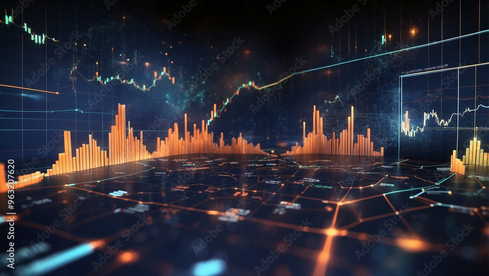 Obraz premium Digital Stock Market Display with Glowing Charts and Graphs