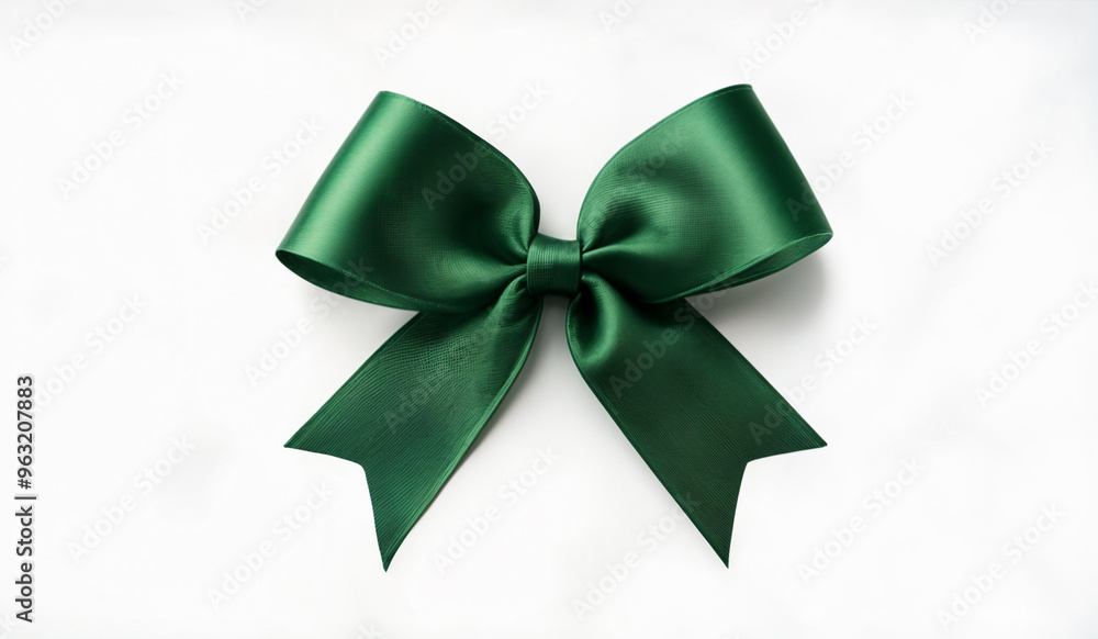A green Christmas ribbon and bow isolated on a white background. A green Christmas ribbon and bow isolated on a white background.