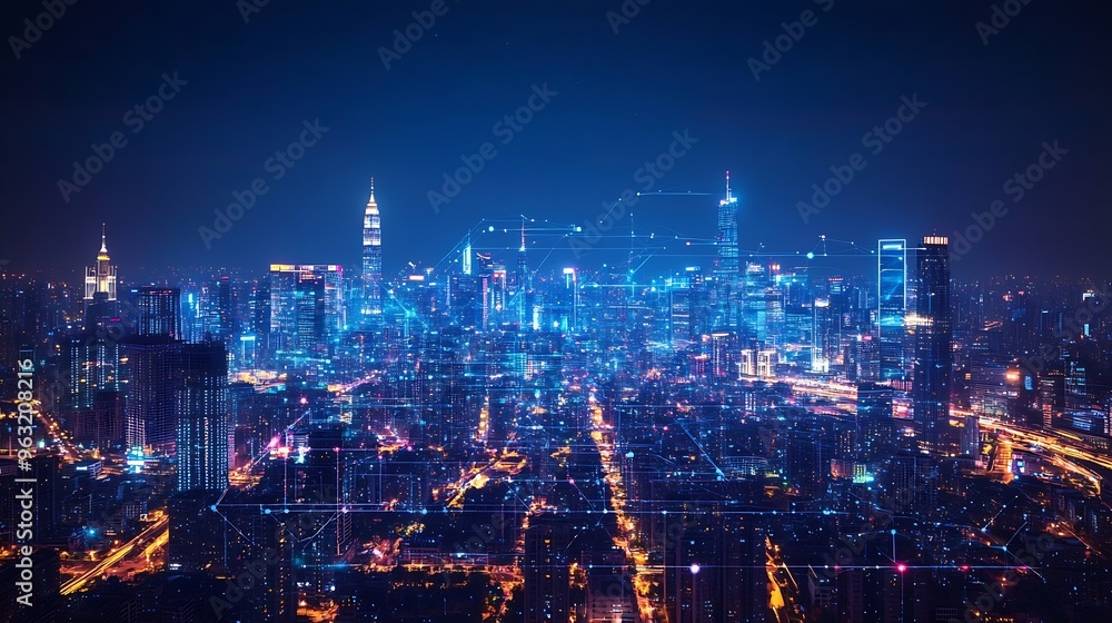 Modern city and wireless communication network concept Smart city Digital transformation Vertical visual for advertisements and banners : Generative AI Modern city and wireless communication network concept Smart city Digital transformation Vertical visual for advertisements and banners : Generative AI