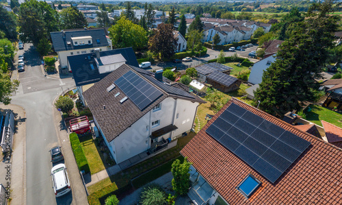 Solar panels on private roof tops in Germany on a summer day