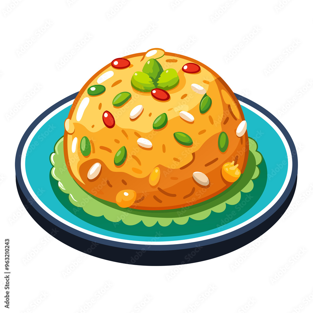 Round Sweet Dessert with Nuts and Seeds on a Blue Plate Round Sweet Dessert with Nuts and Seeds on a Blue Plate