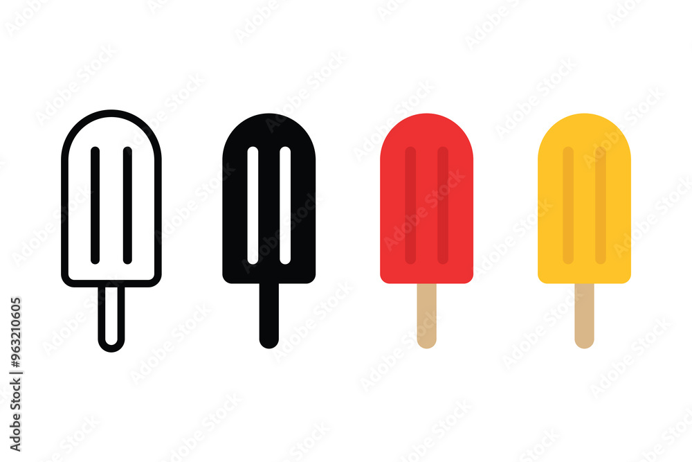 Popsicles icon set vector. Ice cream icon set. Ice lolly collection Popsicles icon set vector. Ice cream icon set. Ice lolly collection