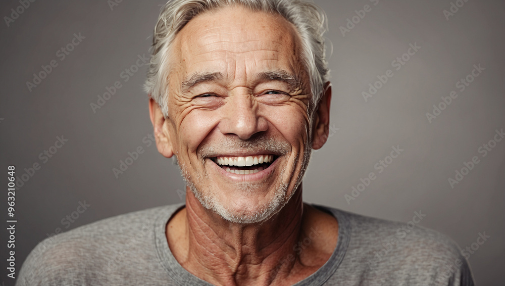 Happy and Healthy Older Man Laughing Showing Facial Wrinkles Happy and Healthy Older Man Laughing Showing Facial Wrinkles