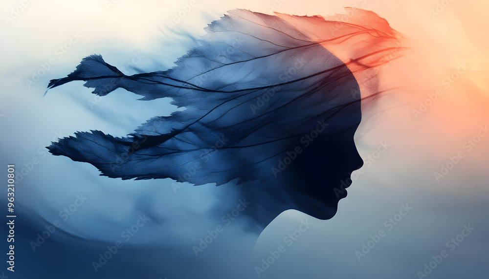 A light, abstract silhouette of an object, like a leaf or mountain, blended into the background color. A light, abstract silhouette of an object, like a leaf or mountain, blended into the background color.
