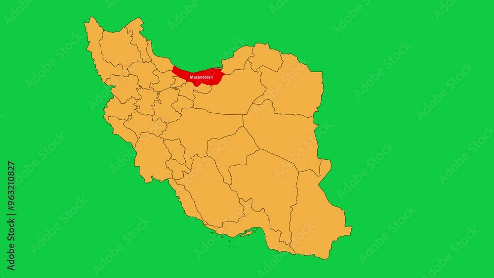 Mazandaran map animated video. Mazandaran Map Highlighted on the Iran map with animation and colour with Green screen background in video format. Mazandaran map animated video. Mazandaran Map Highlighted on the Iran map with animation and colour with Green screen background in video format.
