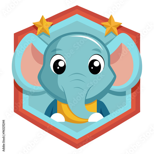 Cartoon Elephant with Stars in a Hexagon Frame photo