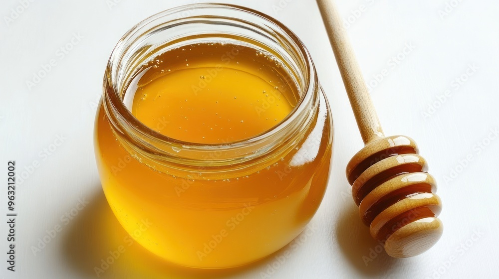 Golden Honey in Jar with Dipper Golden Honey in Jar with Dipper