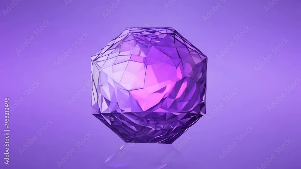 Realistic 3D animation of the abstract morphing liquid iridescent lavender icosahedron rendered in UHD with a purple background. Realistic 3D animation of the abstract morphing liquid iridescent lavender icosahedron rendered in UHD with a purple background.