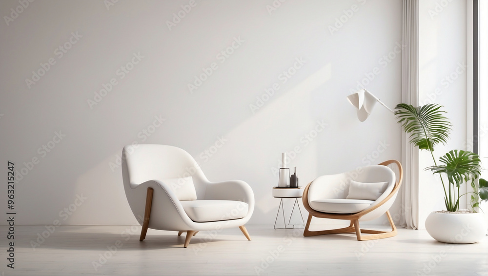Modern Minimalist Interior with White Walls and an Armchair Modern Minimalist Interior with White Walls and an Armchair