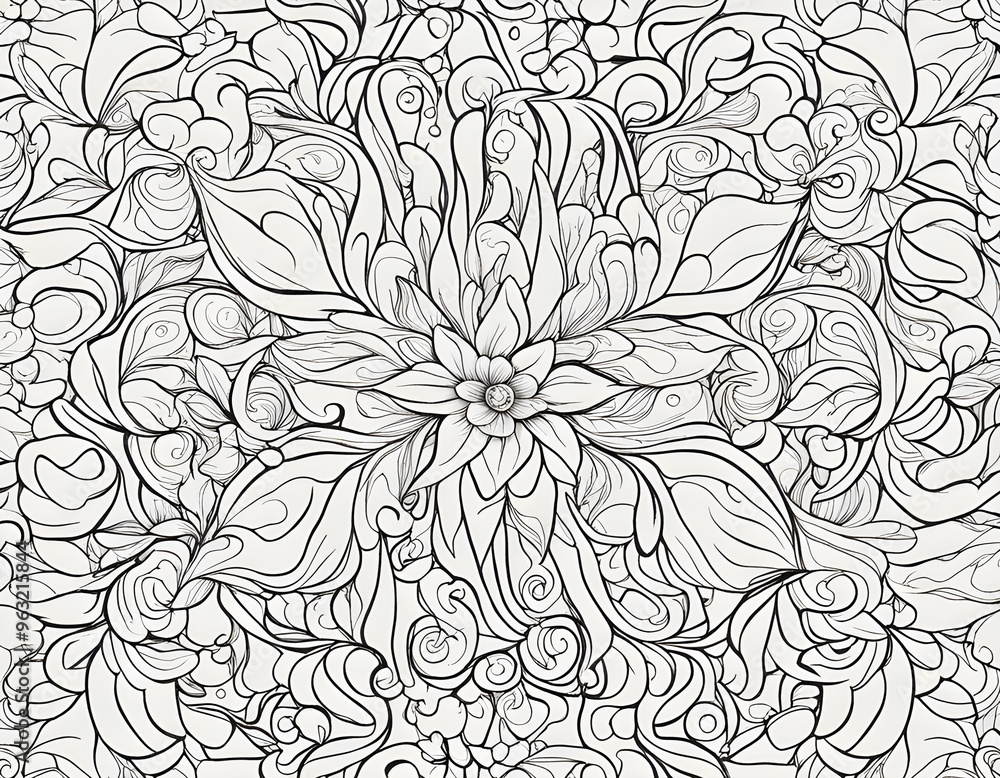 Fototapeta premium Hand drawn black and white animal and plant pattern background