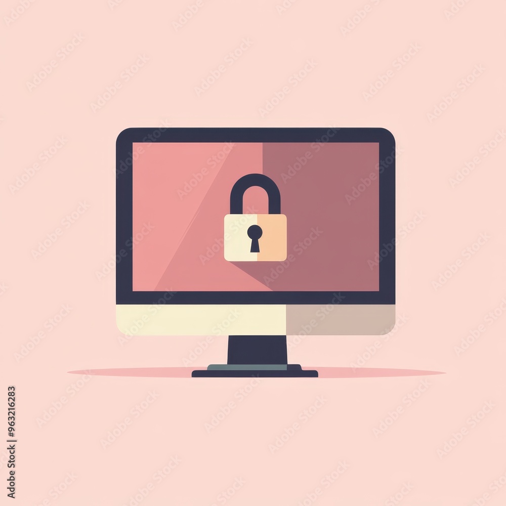 A modern computer displays a pixelated padlock indicating secure browsing practices A modern computer displays a pixelated padlock indicating secure browsing practices