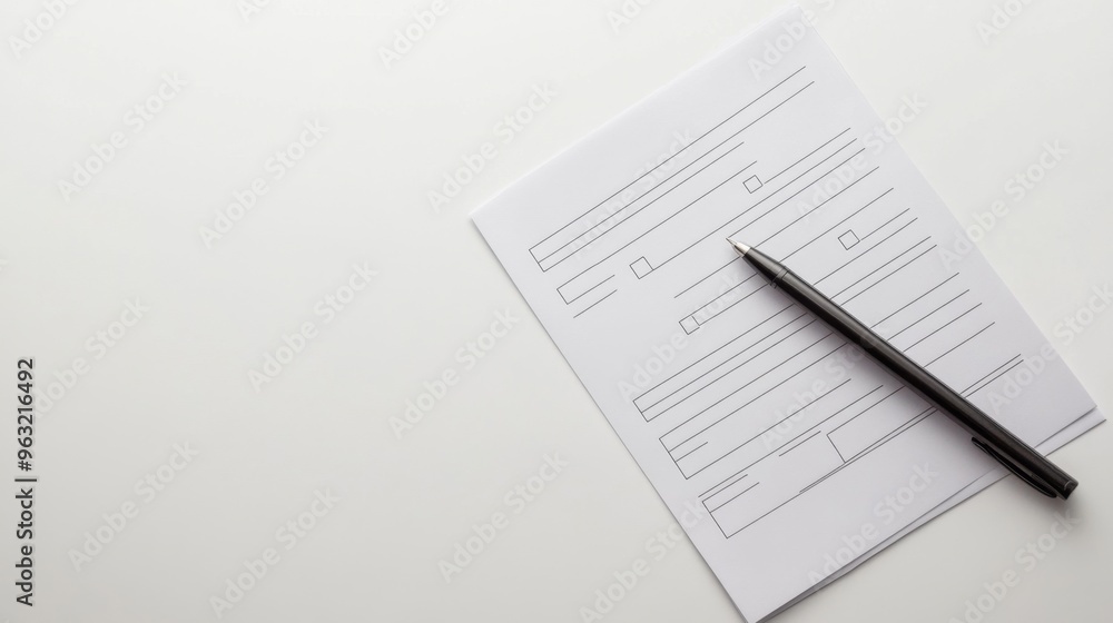 A minimalistic representation of an empty job application form on a clean surface A minimalistic representation of an empty job application form on a clean surface