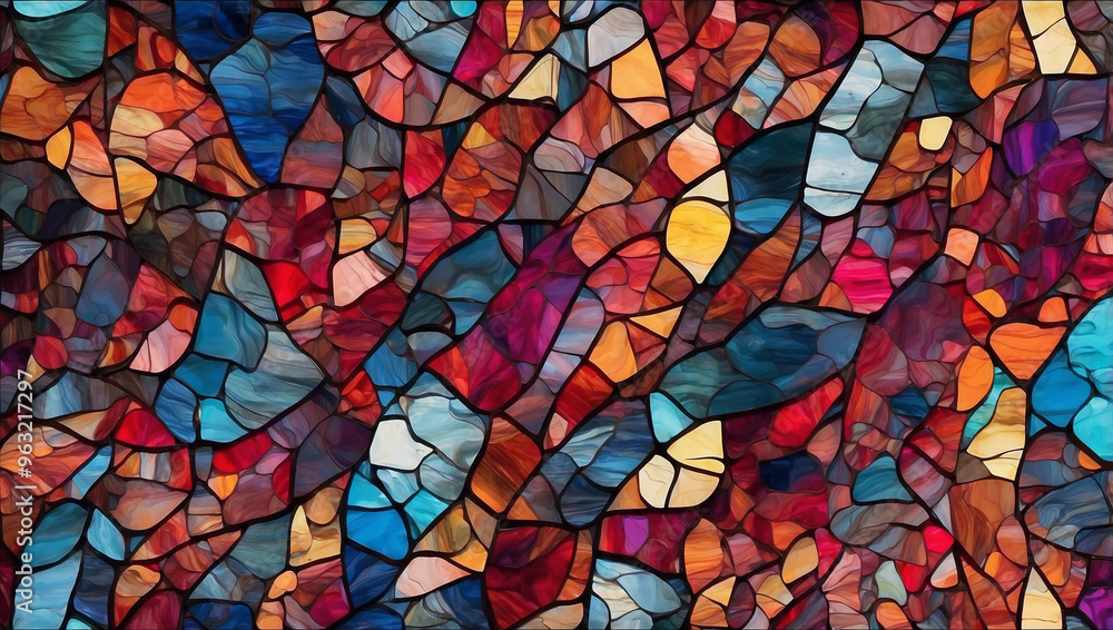 Multicolored Stained Glass with an Irregular Pattern Multicolored Stained Glass with an Irregular Pattern