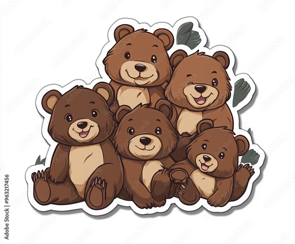 Fototapeta premium bears forest animals nature wildlife trees cute animals cartoon bears outdoor summer greenery flowers bear family playful bears children\'s illustration