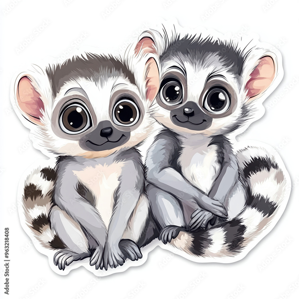 Fototapeta premium lemurs cartoon animals cute animals animal illustration wildlife art playful creatures kawaii style character design digital art animal lovers jungle animals