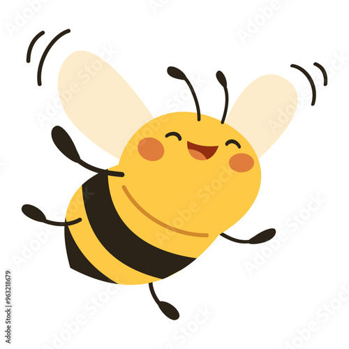 Cute flat vector illustration in children's style. Cute happy bee. Vector illustration