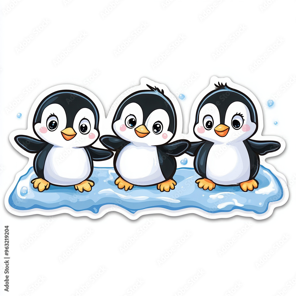 Fototapeta premium penguins cute animals cartoon penguins aquatic birds arctic wildlife animal trio playful penguins penguin family three penguins adorable penguins