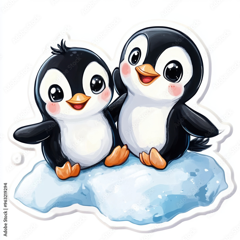 Fototapeta premium penguin cute animal cartoon wildlife illustration stickers mascot playful nature bird character arctic penguin duo fun design baby penguin black and white 