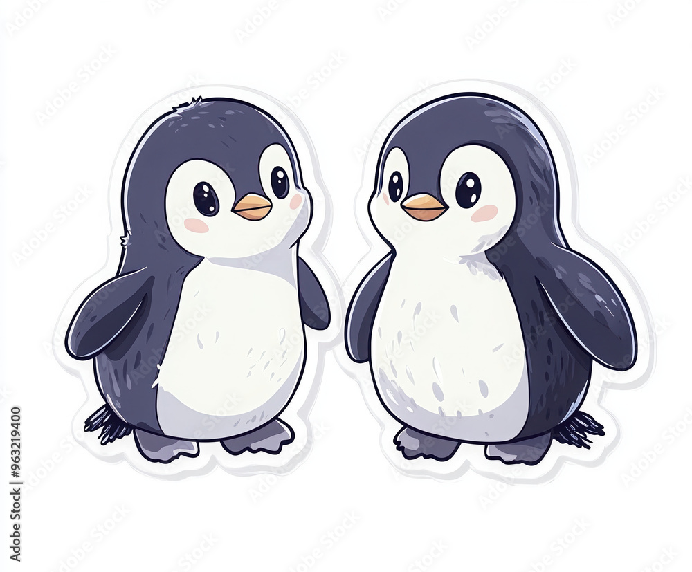 Fototapeta premium penguin cute animal cartoon illustration character joy wildlife arctic snowy playfulness adorable penguin duo fluffy penguins happy animals winter theme 