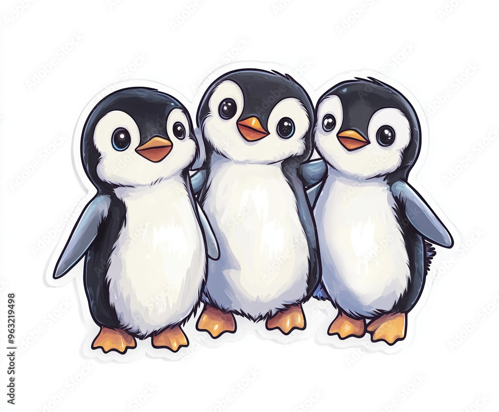 Fototapeta premium penguins cute penguins cartoon penguins baby penguins penguin trio playful penguins cartoon animals winter animals animal stickers aquatic birds 