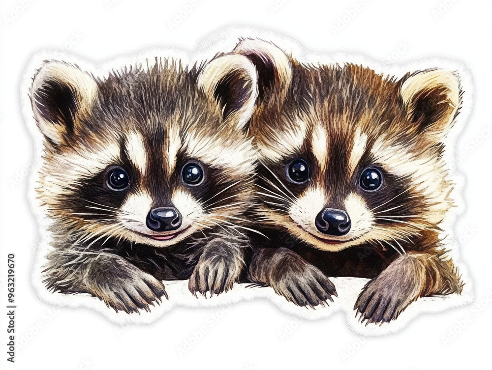 Obraz premium raccoons animals wildlife pets cute playful furry nature mammals baby animals close-up portrait two animals animal faces family forest scavengers 