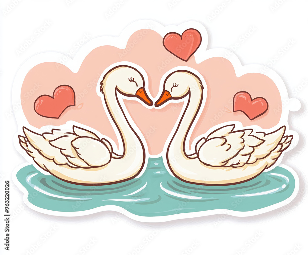 swan love hearts illustration couple water romance cute artwork nature animals graphic pink valentine pond bonding togetherness serene cartoon 