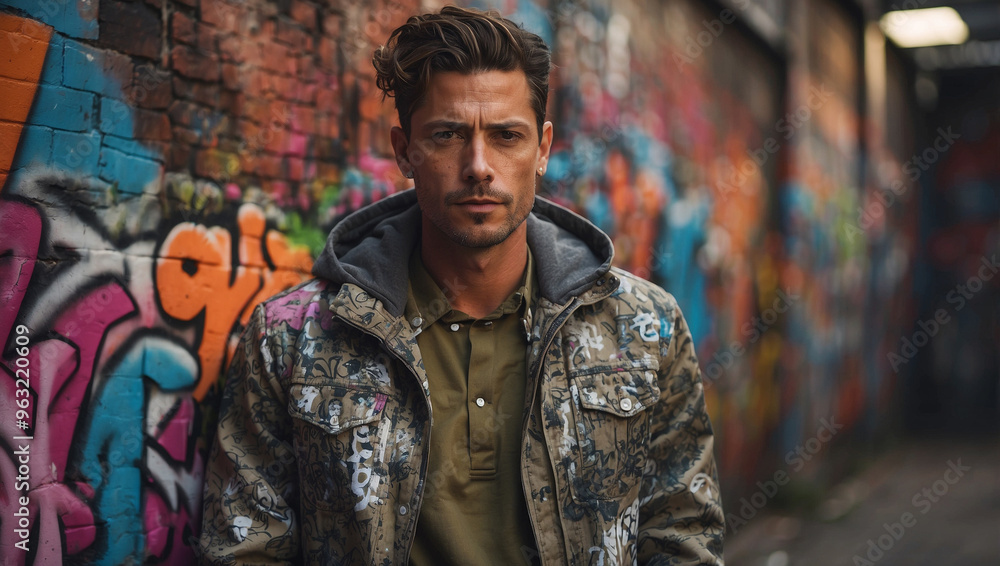 Fototapeta premium Portrait of a man in a trendy outfit posing confidently