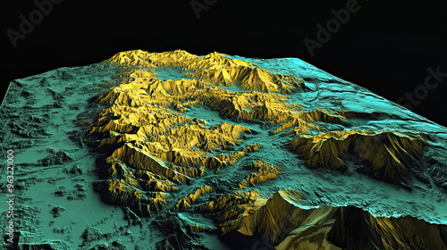 Technical aerial visual, 3D LiDAR GIS aerial map satellite scan model isolated, showing San Martn de los Andes, Argentina . Elevation, topography, render photo