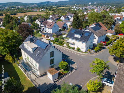 Solar panels on private roof tops in Germany on a summer day