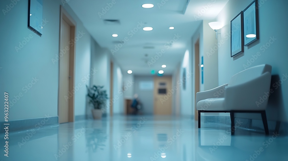 Blur image of hospital room Light blurred background and texture for use blank office or medical institution room Blur interior design background concept for use : Generative AI